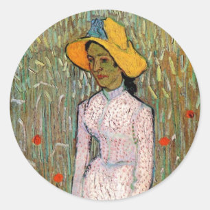 Van Gogh, Mädchen stehend; Hintergrund mit Weizen Runder Aufkleber
