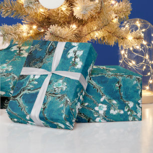 Van Gogh Mandelblüten Dunkles Teal Geschenkpapier