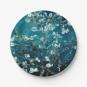 Van Gogh Mandelblüten: Dunkles Teal Pappteller
