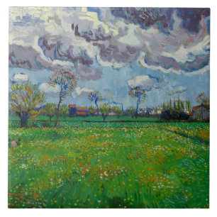 Van Gogh Meadow mit Blume unter einem stürmischen  Fliese
