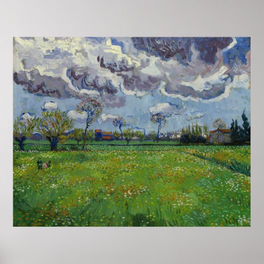Van Gogh Meadow mit Blume unter einem stürmischen Poster (Vorne)