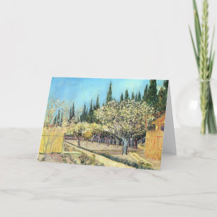 Van Gogh Obstgarten in Blüten, umgeben von Zypress Karte