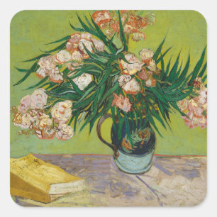 Van Gogh Oleander Rosa Florales Stillleben Kunst Quadratischer Aufkleber