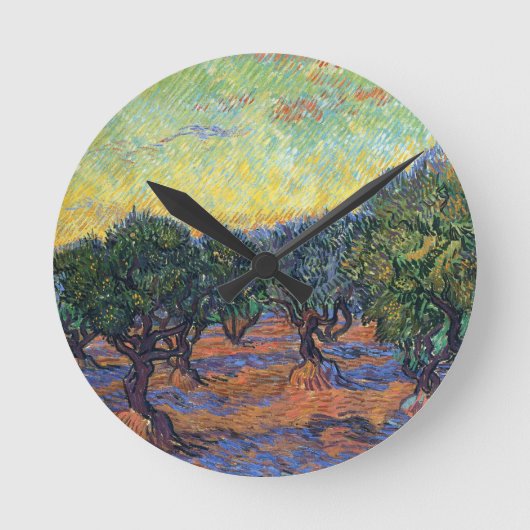 Van Gogh Olive Grove mit Orange Sky Runde Wanduhr (Vorderseite)
