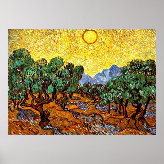 Van Gogh - Olive Trees with Yellow Sky and Sun Poster (Vorne)