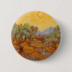 Van Gogh Olive Trees Yellow Sun Sky Button
