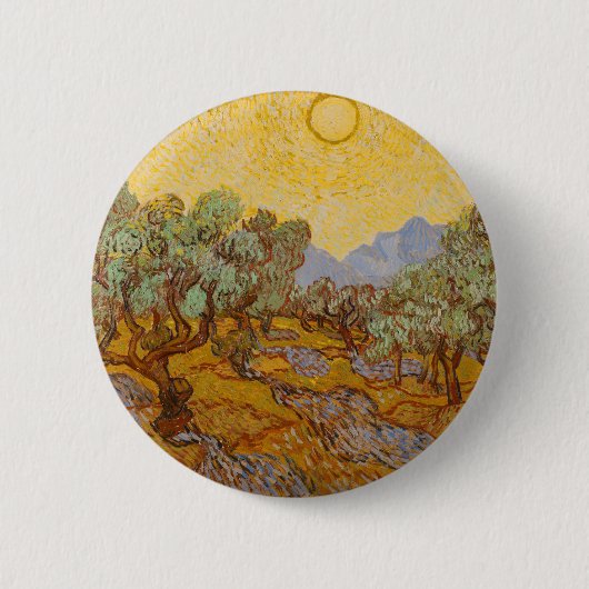 Van Gogh Olive Trees Yellow Sun Sky Button (Vorderseite)