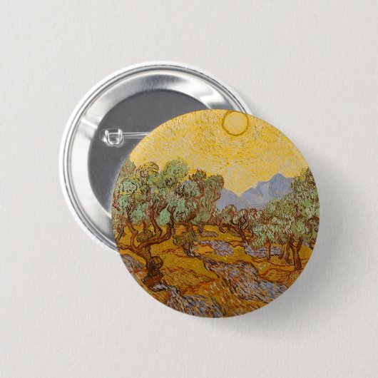 Van Gogh Olive Trees Yellow Sun Sky Button (Vorne & Hinten)