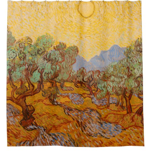 Van Gogh Olive Trees Yellow Sun Sky Duschvorhang (Vorderseite)