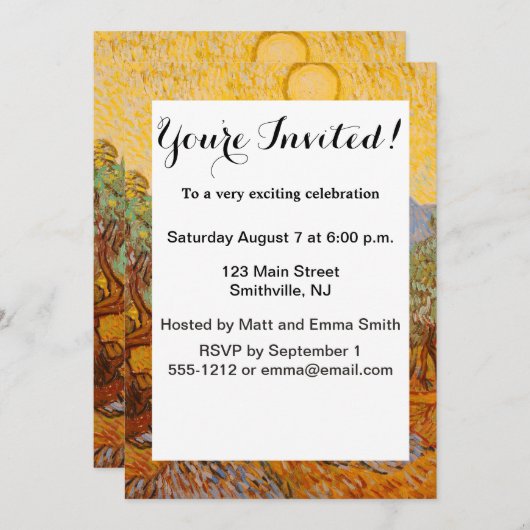 Van Gogh Olive Trees Yellow Sun Sky Einladung (Vorne/Hinten)