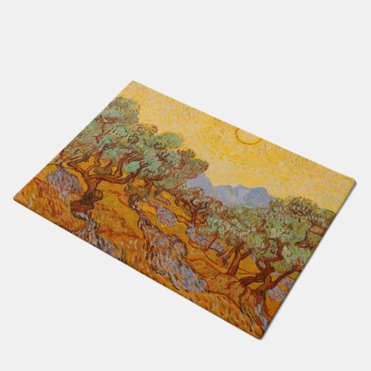 Van Gogh Olive Trees Yellow Sun Sky Fußmatte (Schrägansicht)