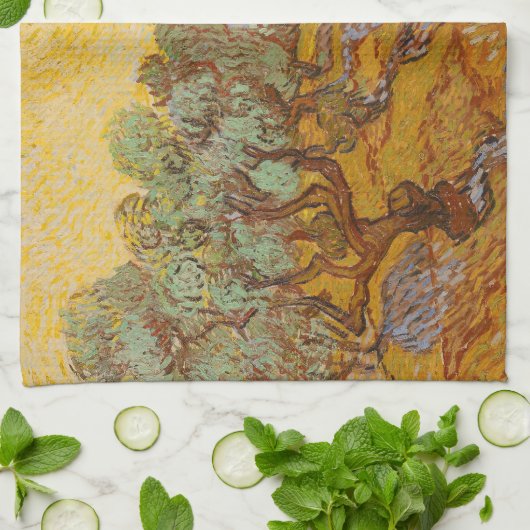 Van Gogh Olive Trees Yellow Sun Sky Geschirrtuch (Gefaltet)