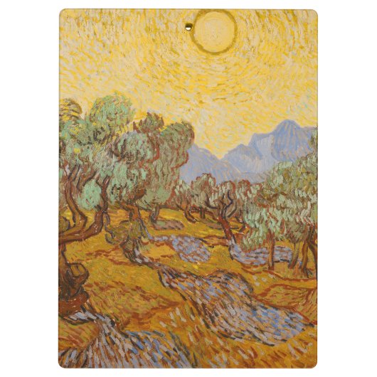 Van Gogh Olive Trees Yellow Sun Sky Klemmbrett (Rückseite)