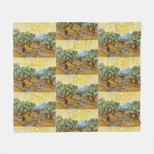 Van Gogh Olive Trees Yellow Sun Sky Malerei Fleecedecke (Vorderseite (Horizontal))