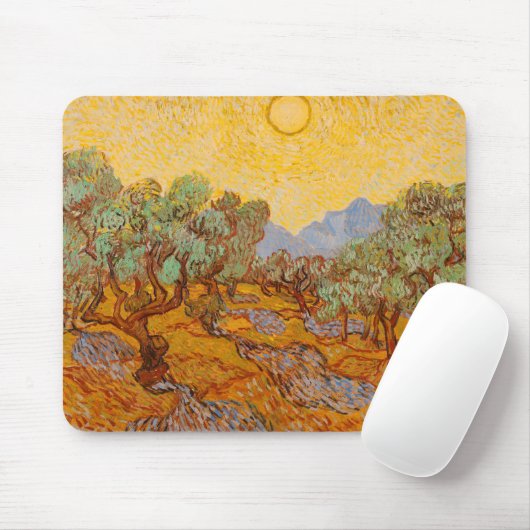 Van Gogh Olive Trees Yellow Sun Sky Mousepad (Mit Mouse)
