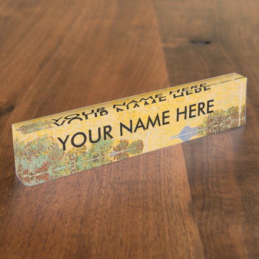 Van Gogh Olive Trees Yellow Sun Sky Namensplakette (Seite)