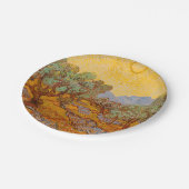 Van Gogh Olive Trees Yellow Sun Sky Pappteller (Schrägansicht)