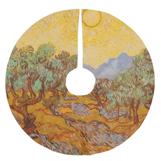 Van Gogh Olive Trees Yellow Sun Sky Polyester Weihnachtsbaumdecke (Vorderseite)
