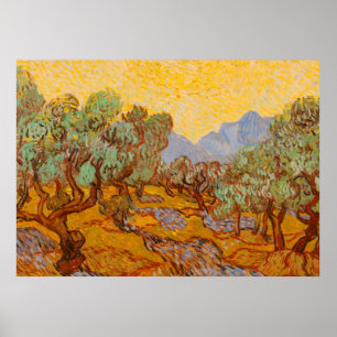 Van Gogh Olive Trees Yellow Sun Sky Poster