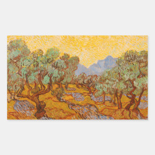 Van Gogh Olive Trees Yellow Sun Sky Rechteckiger Aufkleber