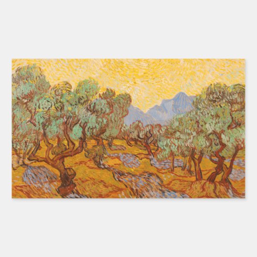 Van Gogh Olive Trees Yellow Sun Sky Rechteckiger Aufkleber (Vorderseite)