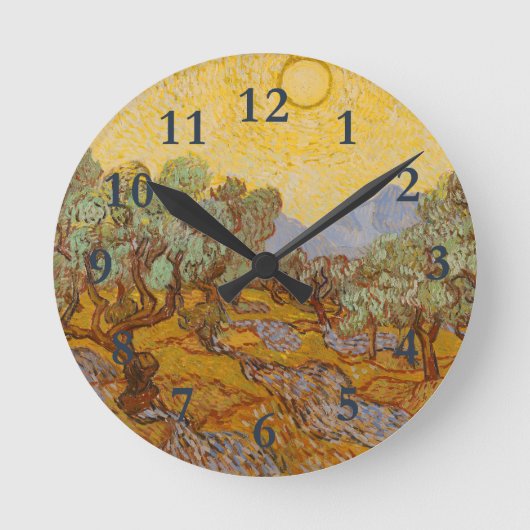 Van Gogh Olive Trees Yellow Sun Sky Runde Wanduhr (Vorderseite)
