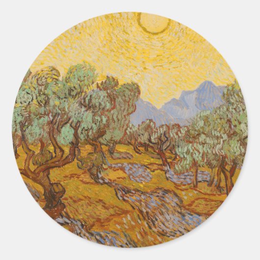 Van Gogh Olive Trees Yellow Sun Sky Runder Aufkleber (Vorderseite)