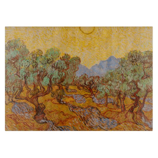 Van Gogh Olive Trees Yellow Sun Sky Schneidebrett (Vorderseite)