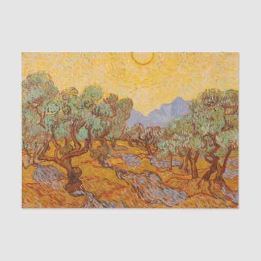Van Gogh Olive Trees Yellow Sun Sky Seidenpapier (Vorderseite)