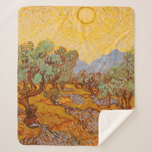 Van Gogh Olive Trees Yellow Sun Sky Sherpadecke (Vorderseite)