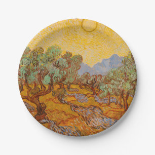 Van Gogh Olivenbäume Gelbe Sonne Himmel Pappteller