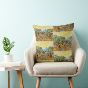 Van Gogh Olivenbäume - Goldene Sonne und Himmel Ku Kissen