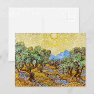 Van Gogh Olivenbäume - Goldene Sonne und Himmel Ku Postkarte