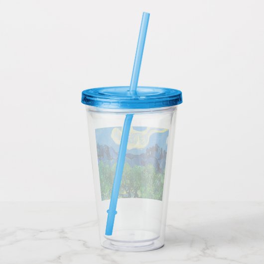 Van Gogh Olivenbäume in einer Bergwelt Acryltrinkbecher (Rückseite)