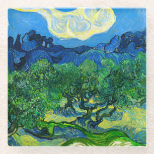Van Gogh Olivenbäume in einer Bergwelt Glasuntersetzer
