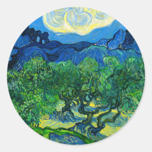 Van Gogh Olivenbäume in einer Bergwelt Runder Aufkleber