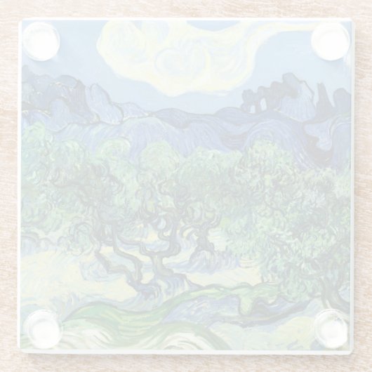 Van Gogh - Olivenbäume mit Alpillen im Hintergrund Glasuntersetzer (Rückseite)