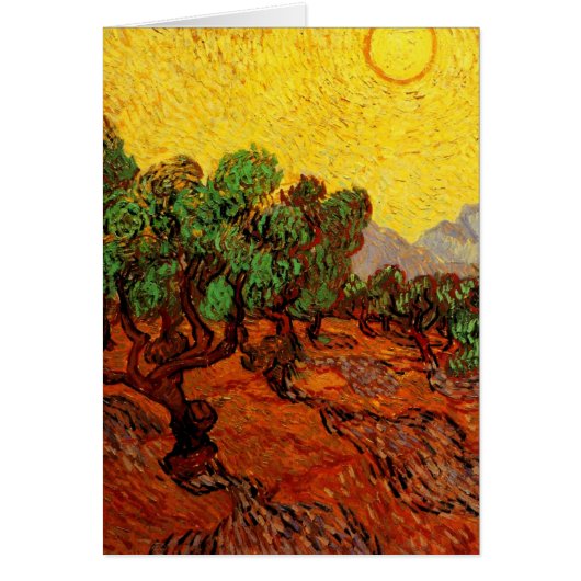 Van Gogh Olivenbäume mit gelbem Himmel und Sonne (Vorne)