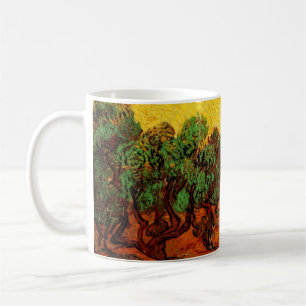 Van Gogh Olivenbäume mit gelbem Himmel und Sonne Kaffeetasse