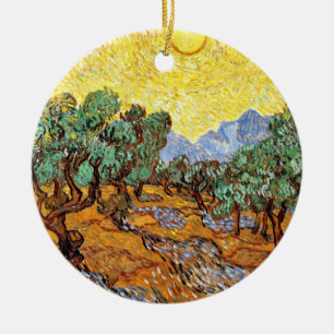 Van Gogh: Olivenbäume mit gelbem Himmel und Sonne Keramik Ornament