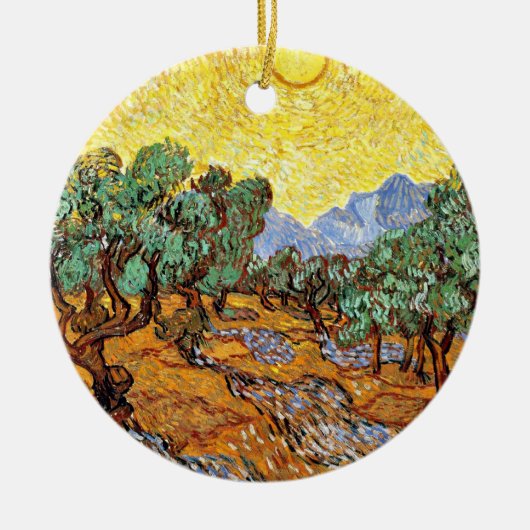 Van Gogh: Olivenbäume mit gelbem Himmel und Sonne Keramik Ornament (Vorne)