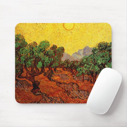 Van Gogh Olivenbäume mit gelbem Himmel und Sonne Mousepad (Mit Mouse)