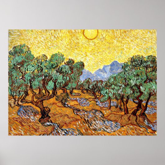 Van Gogh: Olivenbäume mit gelbem Himmel und Sonne Poster (Vorne)