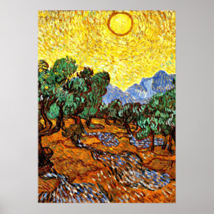 Van Gogh - Olivenbäume mit gelbem Himmel und Sonne Poster