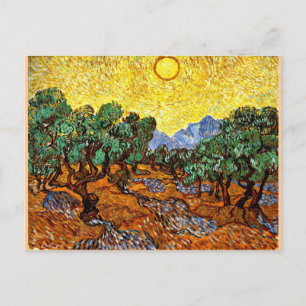 Van Gogh - Olivenbäume mit gelbem Himmel und Sonne Postkarte
