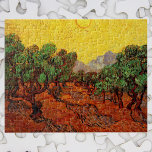 Van Gogh Olivenbäume mit gelbem Himmel und Sonne Puzzle<br><div class="desc">Olivenbäume mit gelbem Himmel und Sonne von Vincent van Gogh ist eine Vintage Kunst Post-Impressionismus Landschaft Natur Malerei. Eine Landschaft mit einem Obstbäumchen an einem heißen und sonnigen Sommertag. Es ist eine von mehr als einem Dutzend Olivenbäumen, die van Gogh während seines Aufenthalts im Süden Frankreichs gemalt hat. Über den...</div>