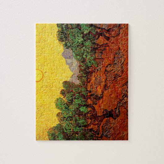 Van Gogh Olivenbäume mit gelbem Himmel und Sonne Puzzle (Vertikal)