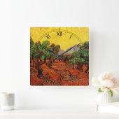 Van Gogh Olivenbäume mit gelbem Himmel und Sonne Quadratische Wanduhr (Zuhause)