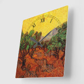 Van Gogh Olivenbäume mit gelbem Himmel und Sonne Quadratische Wanduhr (Winkel)