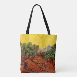 Van Gogh Olivenbäume mit gelbem Himmel und Sonne Tasche
